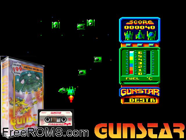 Gunstar (UK) (1987) [a1] Amstrad CPC game showing 3D box cover and gameplay screenshot